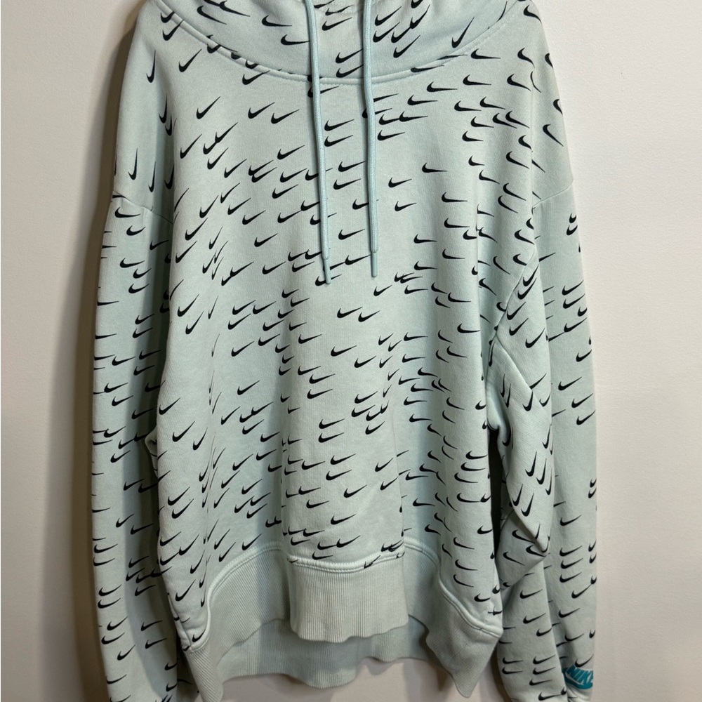 Nike All Over Swoosh Check Logo Hoodie Pullover Powder Blue Light Blue Women’s M
